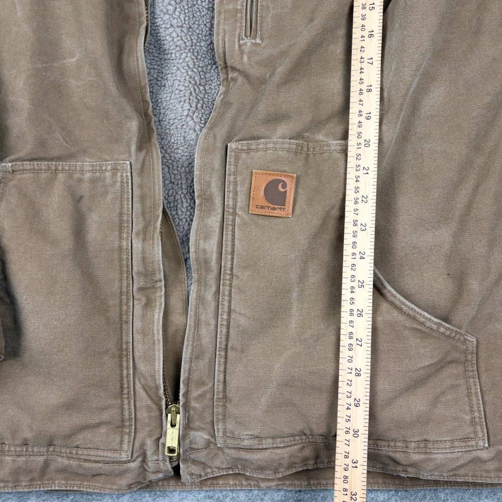 Carhartt Sherpa Lined Duck Jacket Mens Large Tall Brown Canvas Workwear Coat - Picture 8 of 15